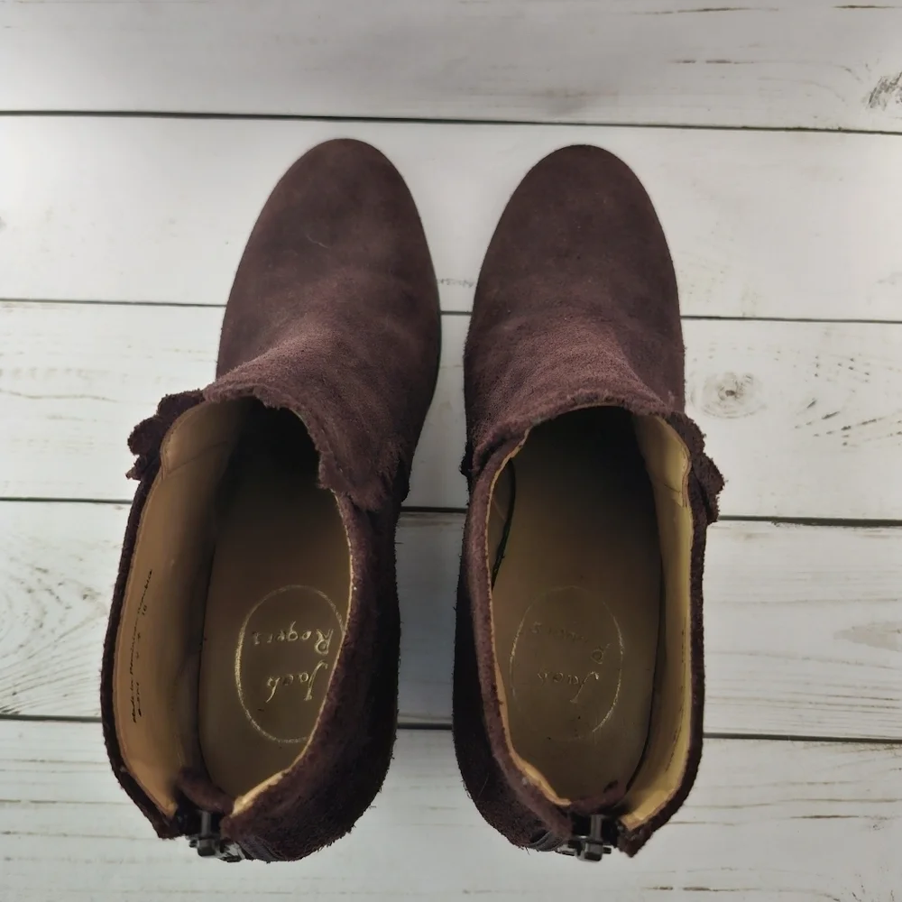 Jack Rogers Brown Suede Almond Toe Wedge Heel Ankle Boots Size 6.5